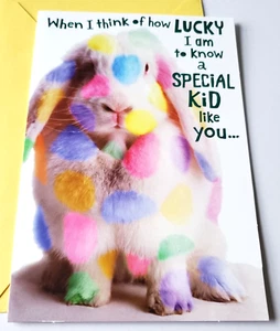 Tarjeta de felicitación sello de Pascua teñido lunares blanco conejito para un niño especial - Imagen 1 de 3