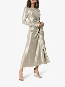 Women's Galvan London Silver Metallic Evening Dress Tie Front Size 4 6 Small