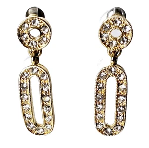 VTG Crystal Dangle Stud Earrings Rectangle Gold Tone Post Rounded Corners EUC! - Picture 1 of 8