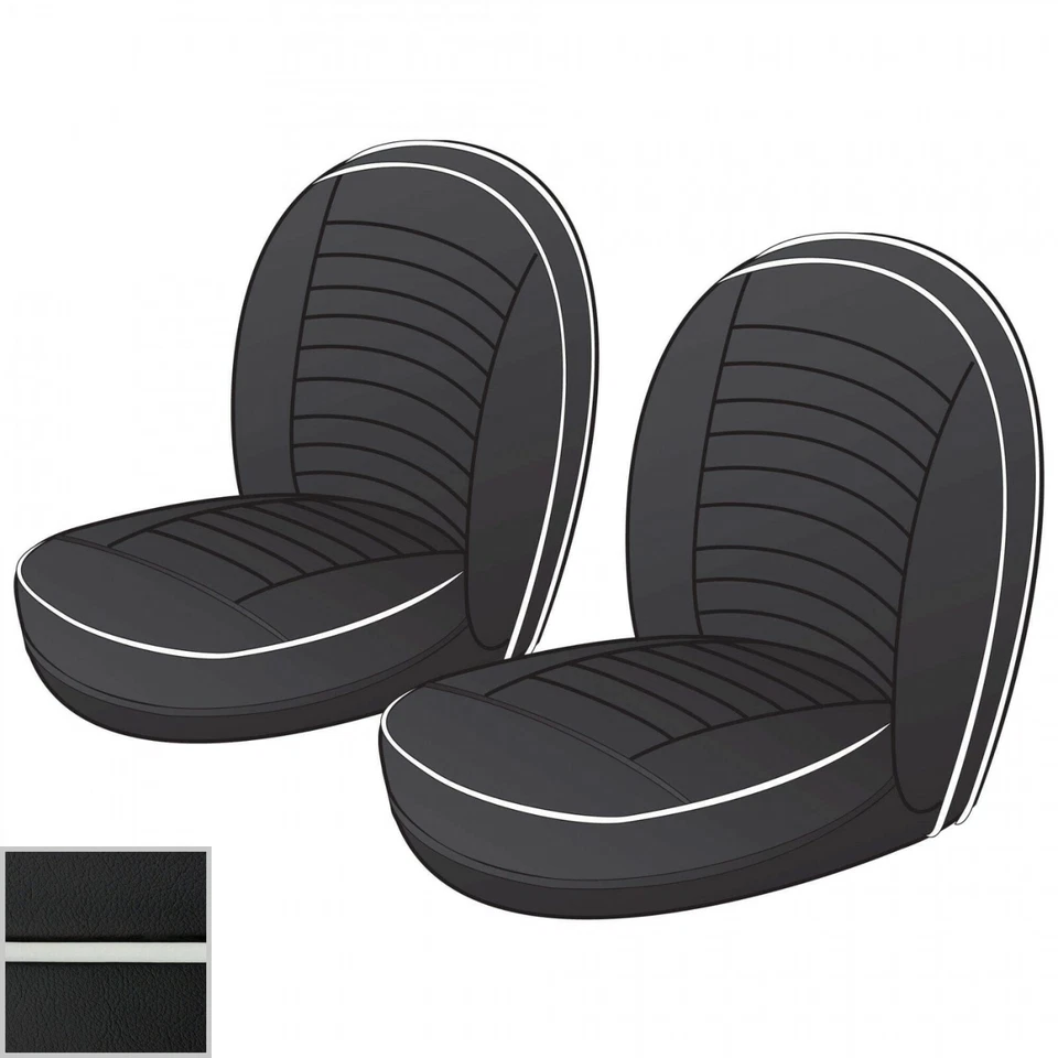 New Front Seat Cover Kit Black w/ White Triumph TR3 TR3A TR3B Early TR4 642-045 - Image 1 of 1