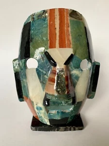 Aztec Lapis Abelone Mayan Mexican Green-Multi Mosaic Face Mask on Black Stand - Picture 1 of 7
