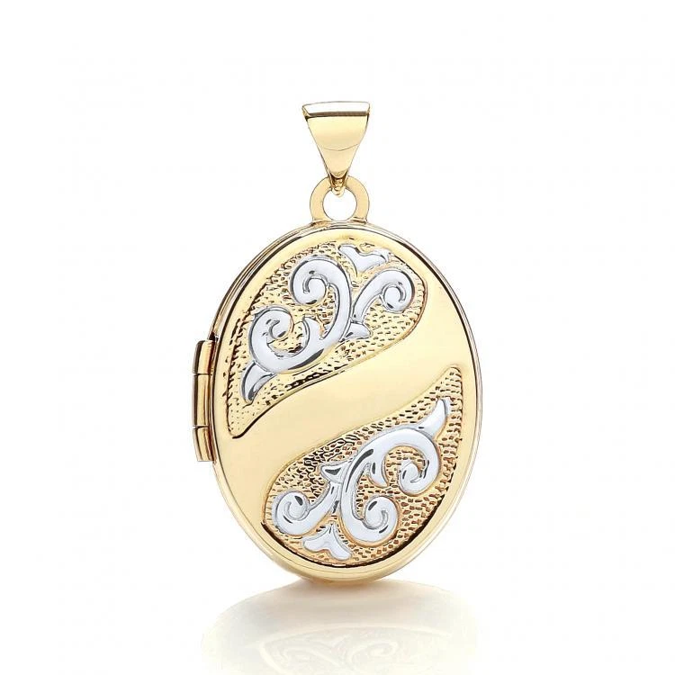 9ct Two Colour Gold Patterned Oval Locket - Image 1 of 1