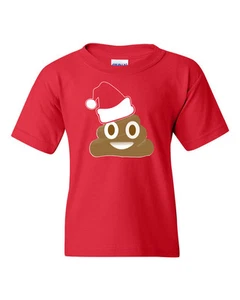 Emoji de caca con sombrero de Navidad XMas divertida camiseta juvenil 1524 - Imagen 1 de 6