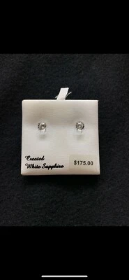 10K White Gold Lab-Created White Sapphire Stud Earrings Valentines Day Gift - Image 1 of 4