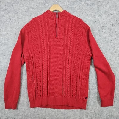 Chaps Men's 1/4 Quarter Zip Cable Knit Sweater Size L Red 100% Cotton Christmas - Image 1 of 4