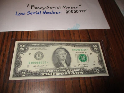 2013 $ 2 US LEGAL TENDER LOWER SERIAL NUMBER ~00088315~ LOW LUCKY SERIAL - Image 1 of 2