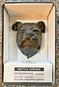 NEW OLD STOCK-IN BOX UNUSED-Cast Iron Mounted BLACK Bull Dog Head Bottle Opener - Picture 1 of 6