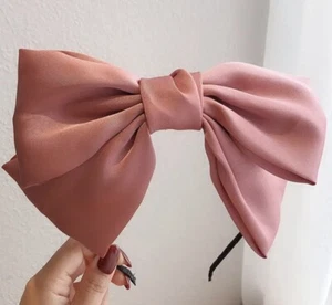Womens Big Bow Headband Pink Soft Ribbon Bowknot Hair Hoop Cute Satin Nonslip - Picture 1 of 5