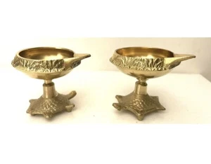 Brass Diya Indian Traditional Dia Oil Diyas for Pooja Hindu Puja Diya (ONE PAIR) - Picture 1 of 7