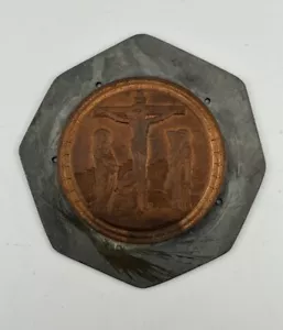 Vintage Christianity Brass Copper Plaque Jesus on the Cross 14 Oz, 3.5” - Picture 1 of 6