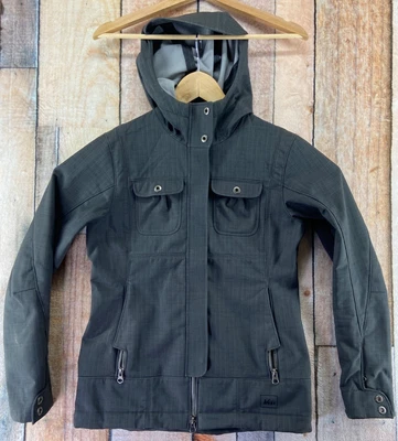 Chaqueta de lluvia REI Elements impermeable con capucha forrada para mujer talla XS gris senderismo Foto 1 de 4