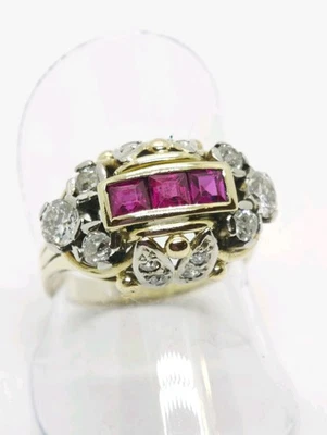Ring Jugendstil 585er Gelbgold Mit Diamanten, roter Farbstein RW 54,5 - Bild 1 von 4