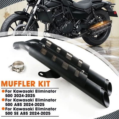 SLIP ON EXHAUST MUFFLER DUAL EXHAUST PIPE FOR KAWASAKI ELIMINATOR 450 500 2024+ - Image 1 of 4