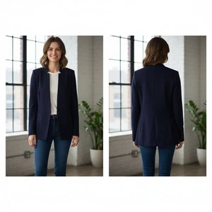 Chaqueta Blazer Banana Republic Azul Tejida Ajuste Esculpido Cuello Soporte Mujer Mediana - Imagen 1 de 12