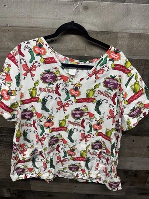 Dr Seuss Grunch Naughty or Nice Scrub Top Womans Size 3x - Image 1 of 4