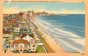 Vintage Linen Atlantic City Boardwalk Beach View Postcard Tichnor 1930s - Picture 1 of 2