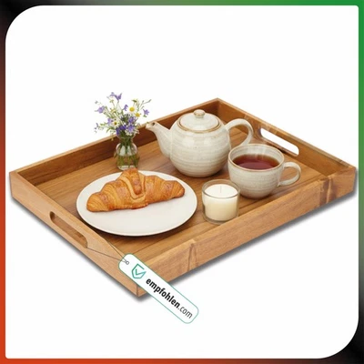 Serviertablett aus Holz 40x30 cm Frühstückstablett Servier & Deko Tablett Natur - Bild 1 von 4