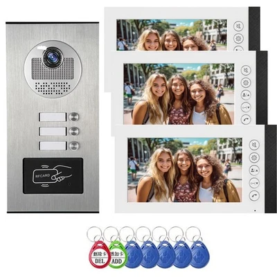 3 units 7inch monitor wired video Door phone kit indoor-outdoor video Apartment - Image 1 of 4