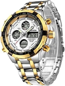 Reloj Para Hombre Casio Resistente Al Agua Acero Inoxidable Hora Mundial Oro - Picture 1 of 6