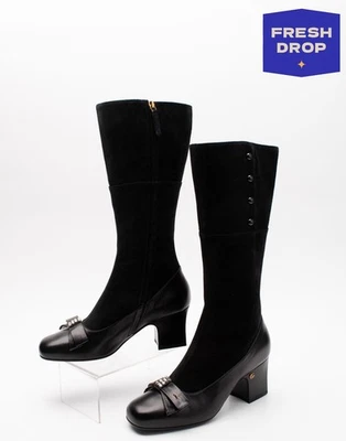 RRP €1382 GUCCI Suede Leather Knee Boots US8.5 UK5.5 EU38.5 Logo Rhinestones Bow - Image 1 of 4