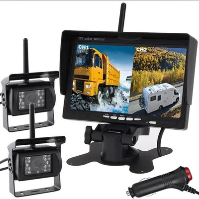Digital Wireless Dual Backup Camera 7" Split Monitor for Truck Caravan RV 12-24V - Image 1 of 4