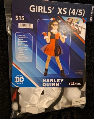 Harley QuinnXS 4/5 DC Halloween Costume Children Girls Rubies 2024 New 6 Pc Set - Image 1 of 4