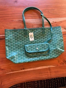 Green Goyardine Canvas and Chevroches Calfskin Saint Louis PM Tote NEW UNUSED - Picture 1 of 3