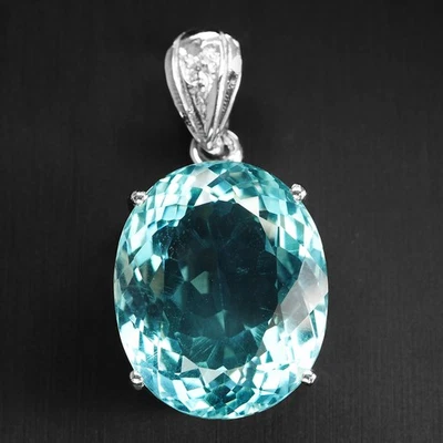 Atractivos colgantes ovalados hechos a mano de plata de ley 925 de 35,40 quilates de aguamarina azul marino Foto 1 de 4