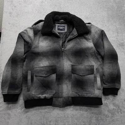 Canyon River Blues Jacket Mens XL Gray Plaid Wool Blend Sherpa Collar Quilted - Image 1 of 4