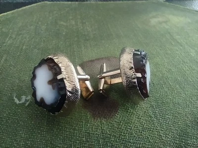 Gemelos de ágata vintage con marca de fabricante Foto 1 de 4