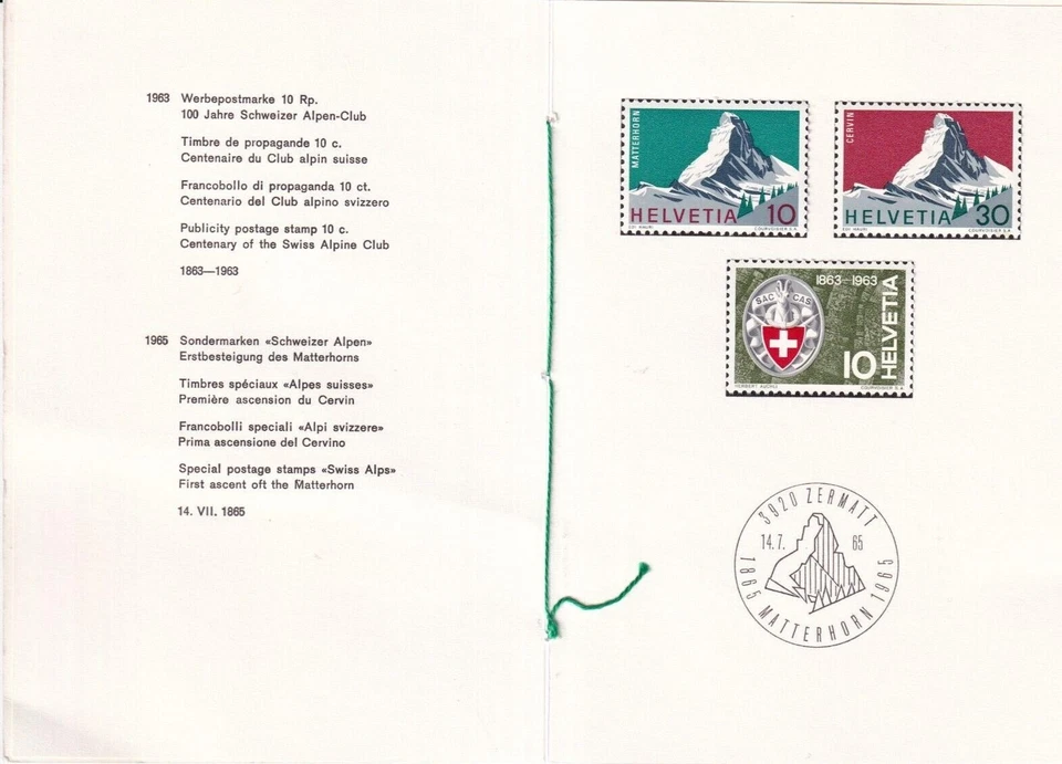 SA26c Switzerland 1963 - 1965 Centenary First Ascent of Matterhorn, booklet - Image 1 of 2