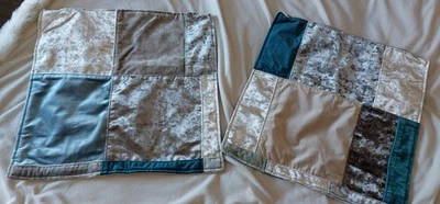 (Scat 3) 2 X Brand New Homesewn Genuine Patchwork Velvet Scatter Cushions 17"x17 - Image 1 of 4
