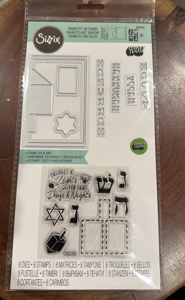 Sizzix Happy Hanukkah Framelits With Stamps 663164 Dreidel Pop Up Card Set Retir - Image 1 of 2