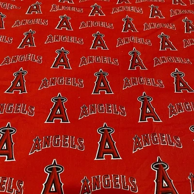 MLB Baseball Los Angeles Angels Red Cotton Fabric  Major League 35” X 56” - Image 1 of 4
