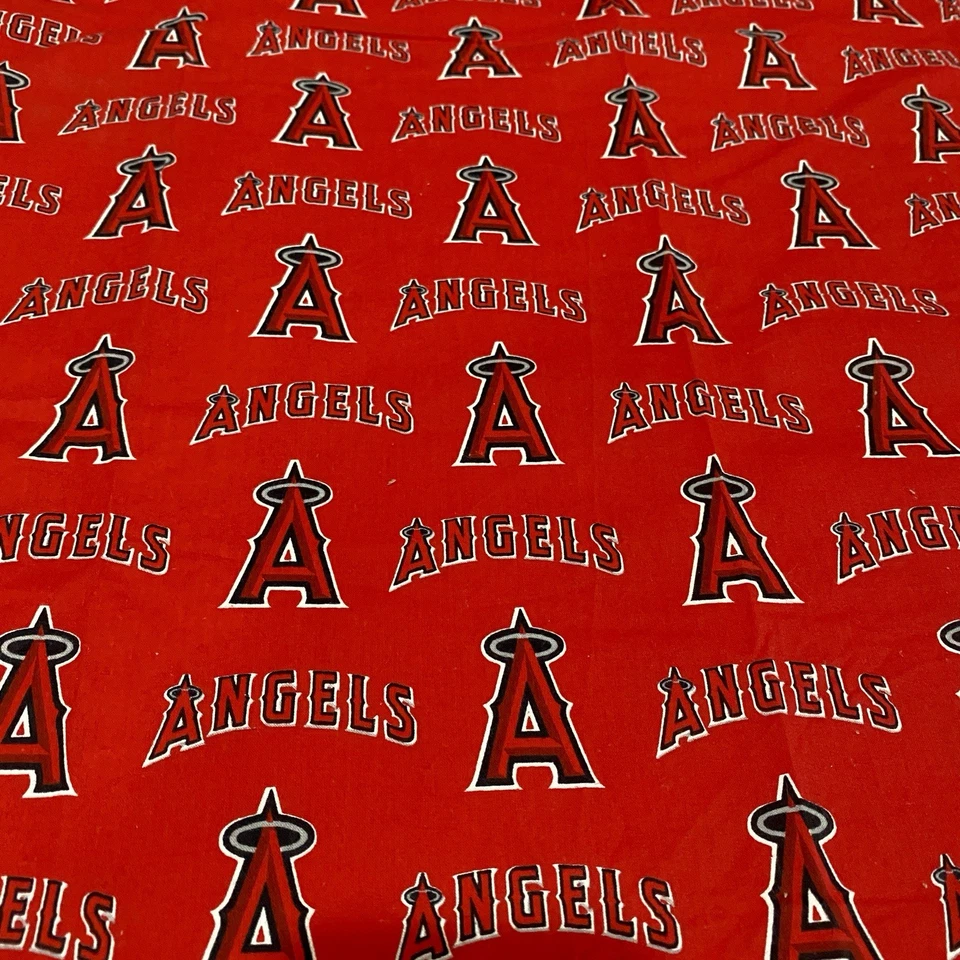 MLB Baseball Los Angeles Angels Red Cotton Fabric  Major League 35” X 56” - Image 1 of 4