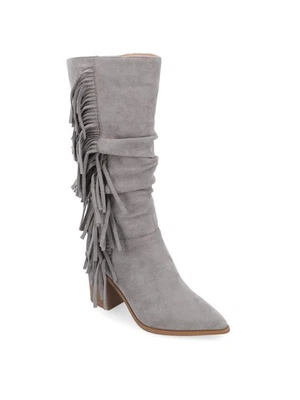 COLECCIÓN JOURNEE Mujer Gris Cremallera Western Ancha Pantorrilla Hartly Slouch Boot 6 XWC Foto 1 de 4