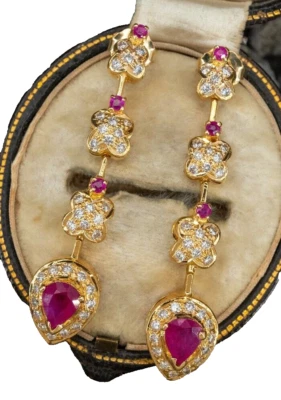 1.40ct Diamante Redondo Natural Rubí 14k Oro Amarillo Bodas Colgante Pendientes - Imagen 1 de 4