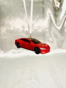 NEW TESLA Model S Red Car Christmas Ornament Ev Gift 3 Y X Roadster Plaid - Picture 1 of 5