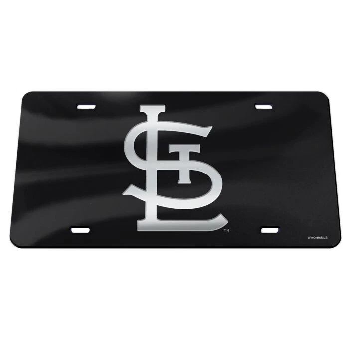 ST. LOUIS CARDINALS BLACK AND SILVER CRYSTAL MIRRORED CAR LICENSE PLATE - Image 1 of 1