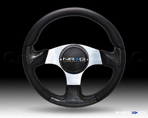 NRG Steering Wheel 14 Black Leather Carbon Fiber Silver Spoke 350 mm ST-014-CFSL - Bild 1 von 1