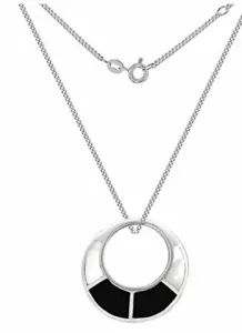 Plata Ley Redondo con Aberturas Blanco Madre de Perla y Negro Onix Colgante - Imagen 1 de 5