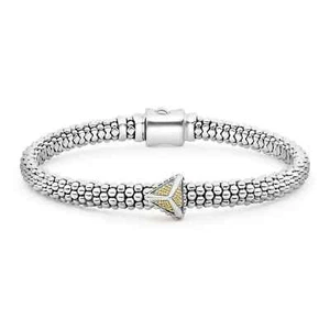 Brazalete Lagos KSL Oro 18K Plata de Ley 1 Pirámide Caviar 6mm Cuentas Talla 6 - Imagen 1 de 4
