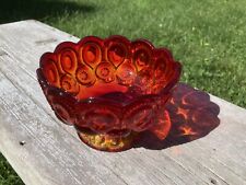L E Smith Moon and Stars Red Amberina Glass Pedestal Bowl with Scalloped Rim