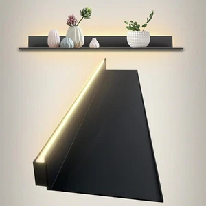 Floating Display Shelf w/ LED Light and Transformer, Black Metal Shelf - Picture 1 of 8