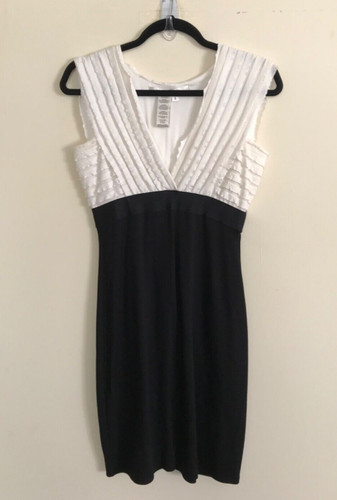 OFF WHITE Mini abito smanicato Max Studio donna taglia small panna e nero plissettato ruffle