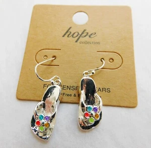 Flip Flop Earrings Drop Dangle Hook Fasteners Summer Theme For Sensitive Ears - Picture 1 of 12