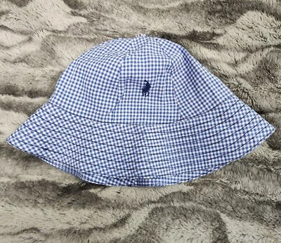 Ralph Lauren Micro Check Bucket Hat Kids Size S/M Youth Blue Label Blue Pony - Image 1 of 4
