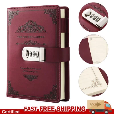 Tagebuch mit Zahlenschloss PU Leder Journal 200 Seiten Notizbuch Reisetagebuch - Bild 1 von 4