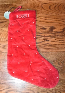 West Elm Red Velvet Stocking 18" Robert Monogram NEW NWT - Picture 1 of 3