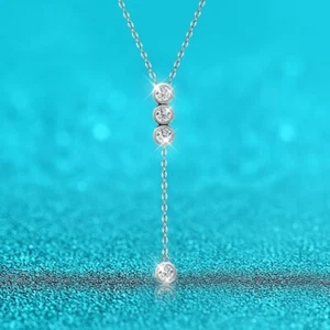 D VVS1 Moissanite Y- Drop Pendant Necklace Girl Gift 925 Sterling Silver Chain - Picture 1 of 16